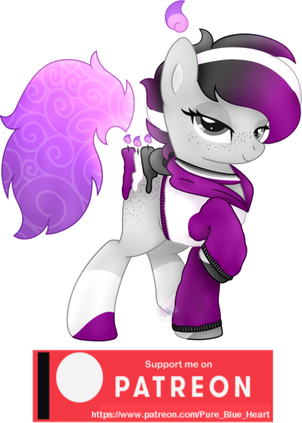 Size: 1572x2198 | Tagged: safe, artist:pure-blue-heart, derpibooru import, oc, oc:ace, unofficial characters only, original species, pony, scented pony, asexual, candle, closed species, clothes, colored hooves, female, freckles, gray eyes, hoodie, image, mare, patreon, patreon reward, png, simple background, smoke, solo, transparent background