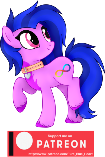 Size: 1519x2274 | Tagged: safe, artist:pure-blue-heart, derpibooru import, oc, unofficial characters only, earth pony, pony, collar, earth pony oc, female, image, infinity symbol, mare, patreon, patreon reward, pink eyes, png, raised hoof, simple background, transparent background, two toned mane, unshorn fetlocks