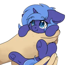 Size: 2364x2133 | Tagged: safe, artist:rokosmith26, derpibooru import, princess luna, alicorn, pony, cheek fluff, commission, cute, female, floppy ears, hand, holding, holding a pony, horn, image, in goliath's palm, looking up, mare, micro, png, simple background, size difference, solo, transparent background, underhoof, ych example, young luna, your character here
