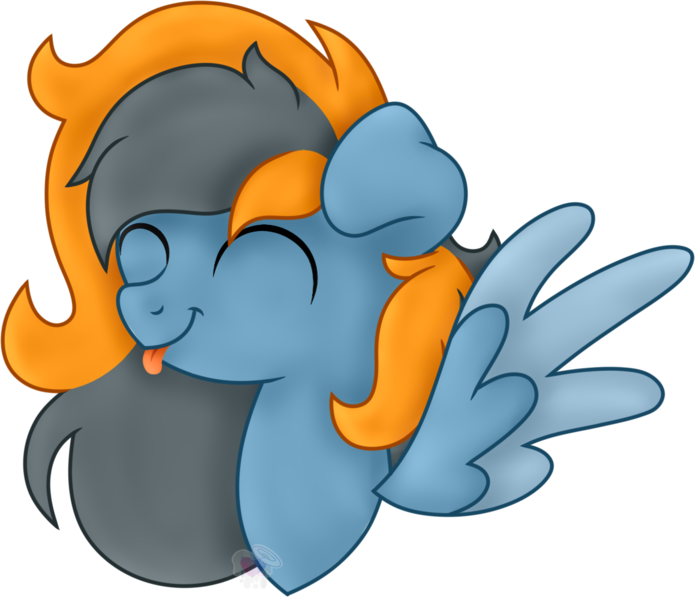 Size: 1158x1000 | Tagged: safe, artist:pure-blue-heart, derpibooru import, oc, oc:skittle, unofficial characters only, pegasus, pony, :p, bust, colored wings, eyes closed, floppy ears, gift art, image, male, pegasus oc, png, portrait, simple background, stallion, stallion oc, tongue out, transparent background, two toned mane, two toned wings, wings