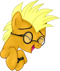 Size: 945x1123 | Tagged: safe, artist:pure-blue-heart, derpibooru import, oc, oc:amon, unofficial characters only, earth pony, pony, bust, earth pony oc, eyes closed, glasses, image, laughing, male, open mouth, png, portrait, raffle prize, simple background, stallion, stallion oc, transparent background, watch, yellow mane