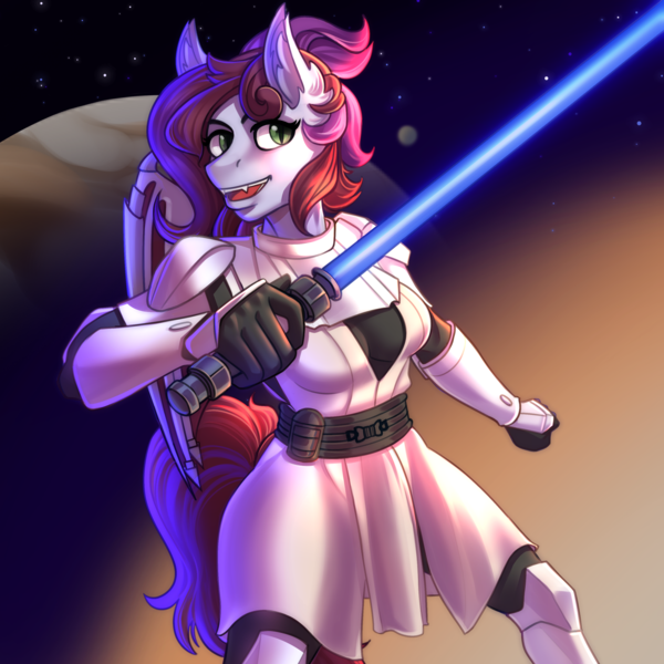 Size: 3000x3000 | Tagged: safe, artist:fap_chop, derpibooru import, oc, oc:jade jump, unofficial characters only, anthro, bat pony, armor, bat pony oc, bat wings, commission, image, jedi, lightsaber, png, star wars, weapon, wings, ych result