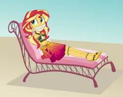 Size: 2000x1584 | Tagged: safe, artist:splendidbondage, derpibooru import, sunset shimmer, human, equestria girls, arm behind back, beach, belly button, bondage, bound and gagged, clothes, gag, image, png, sarong, swimsuit, tied up