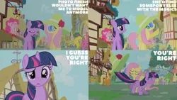 Size: 2000x1125 | Tagged: safe, derpibooru import, edit, edited screencap, editor:quoterific, screencap, apple cobbler, cherry berry, daisy, flower wishes, fluttershy, goldengrape, pinkie pie, sir colton vines iii, twilight sparkle, green isn't your color, apple family member, image, png
