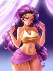 Size: 900x1200 | Tagged: suggestive, artist:kgfantasy, derpibooru import, saffron masala, human, belly button, breasts, busty saffron masala, clothes, commission, female, horn, horned humanization, humanized, image, jpeg, sarong, solo, ych result