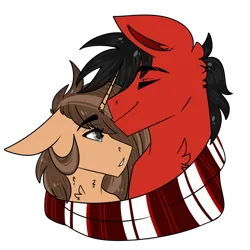 Size: 5000x5000 | Tagged: safe, artist:dejja-vu122, derpibooru import, oc, unofficial characters only, earth pony, pony, unicorn, clothes, female, image, male, mare, png, scarf, shared clothing, shared scarf, stallion, striped scarf