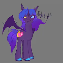 Size: 2048x2048 | Tagged: safe, artist:ombnom, derpibooru import, oc, oc:night light, bat pony, pony, image, jpeg, looking at you, simple background, solo, spread wings, wings