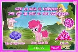 Size: 1962x1301 | Tagged: safe, derpibooru import, official, pinkie pie, earth pony, pony, advertisement, costs real money, english, female, filly, filly pinkie pie, foal, gameloft, gem, image, jpeg, magic coins, mare, mobile game, my little pony: magic princess, numbers, sale, solo, solo focus, text, younger