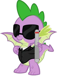 Size: 1688x2124 | Tagged: safe, artist:ponygamer2020, derpibooru import, spike, dragon, agent sp, clothes, cool, crossover, dragon in black, image, looking at you, male, men in black, neuralizer, png, simple background, smiling, smiling at you, solo, spread wings, suit, sunglasses, transparent background, updated design, vector, winged spike, wings