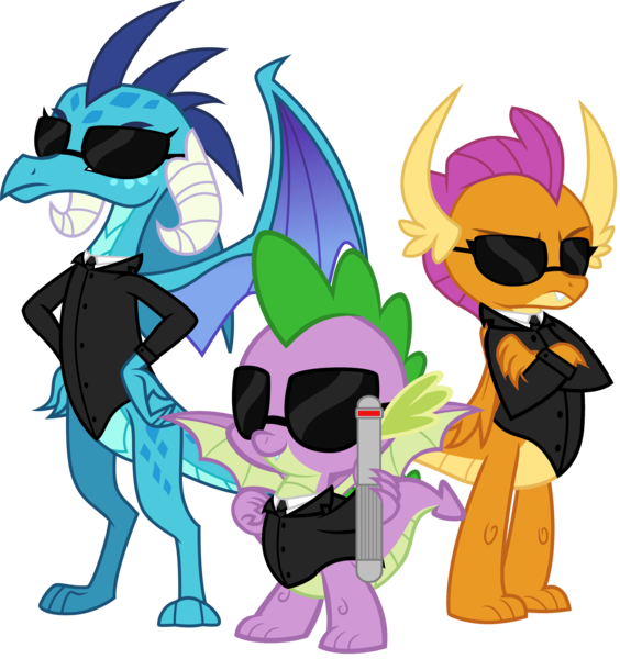 Size: 5672x6034 | Tagged: safe, artist:ponygamer2020, derpibooru import, princess ember, smolder, spike, dragon, agent pe, agent sm, agent sp, badass, claws, clothes, cool, crossed arms, crossover, dragon in black, dragon trio, dragoness, female, folded wings, group, grumpy, hands on waist, horn, image, looking at you, male, men in black, narrowed eyes, neuralizer, png, pouting, simple background, smiling, smiling at you, spread wings, suit, sunglasses, tail, teenaged dragon, teenager, transparent background, trio, vector, winged spike, wings