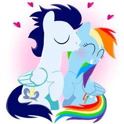 Size: 1400x1400 | Tagged: safe, artist:mlplary6, derpibooru import, rainbow dash, soarin', pegasus, pony, blushing, eyes closed, female, heart, image, kiss on the cheek, kissing, love, male, mare, png, shipping, sitting, soarindash, stallion, straight