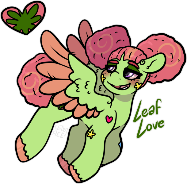 Size: 1761x1731 | Tagged: safe, artist:sexygoatgod, derpibooru import, tree hugger, oc, oc:leaf love, unofficial characters only, pegasus, pony, adoptable, alternate universe, female, image, png, simple background, solo, sticker, transparent background