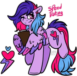Size: 1687x1653 | Tagged: safe, artist:sexygoatgod, derpibooru import, oc, oc:speed dating, unofficial characters only, pegasus, pony, adoptable, clipboard, female, image, magical lesbian spawn, offspring, parent:princess cadance, parent:rainbow dash, parents:cadash, png, simple background, solo, transparent background