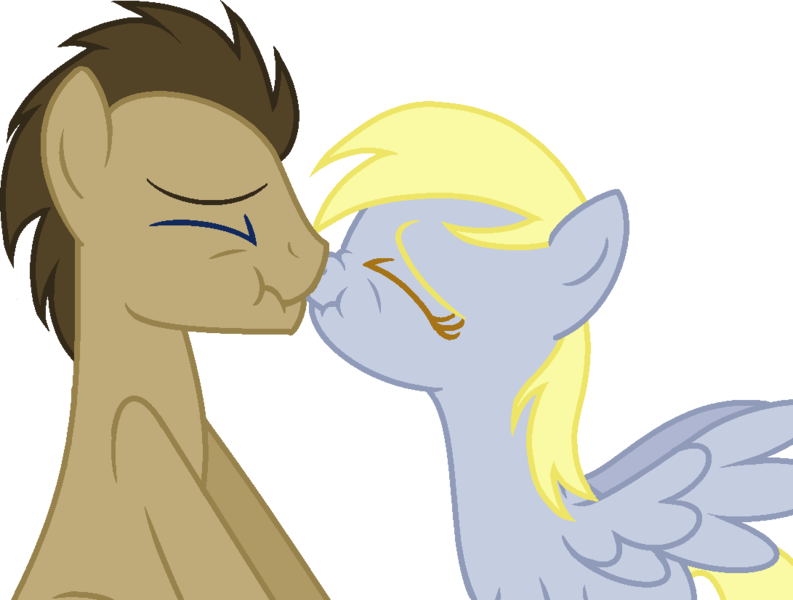Size: 1091x825 | Tagged: safe, artist:box-of-ideas, artist:yeetmedownthestairs, derpibooru import, derpy hooves, doctor whooves, time turner, earth pony, pegasus, pony, base used, boop, cute, doctorderpy, duo, eyes closed, female, image, kissing, male, mare, noseboop, png, shipping, simple background, stallion, straight, transparent background