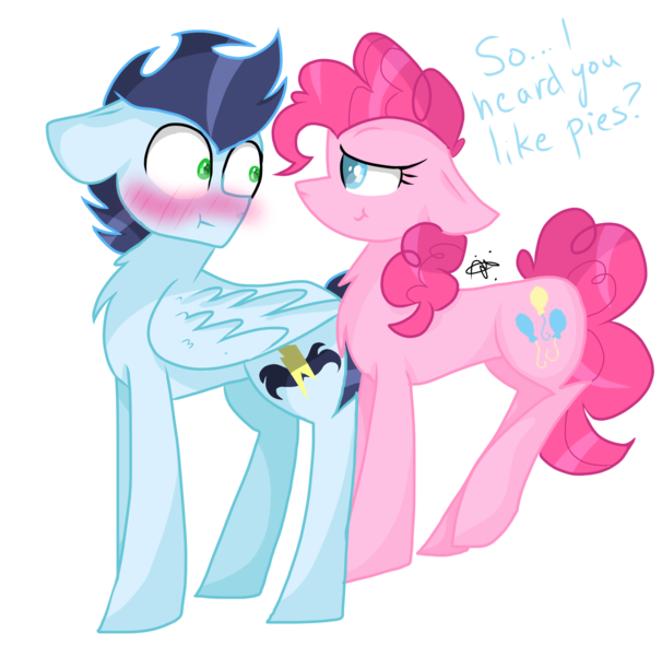 Size: 1650x1634 | Tagged: safe, artist:gallantserver, derpibooru import, pinkie pie, soarin', pony, blushing, female, image, male, png, shipping, simple background, soarinpie, straight, transparent background