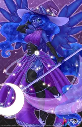 Size: 792x1224 | Tagged: safe, artist:inkkeystudios, derpibooru import, princess luna, alicorn, anthro, clothes, derpibooru exclusive, dress, image, png, side slit, witch