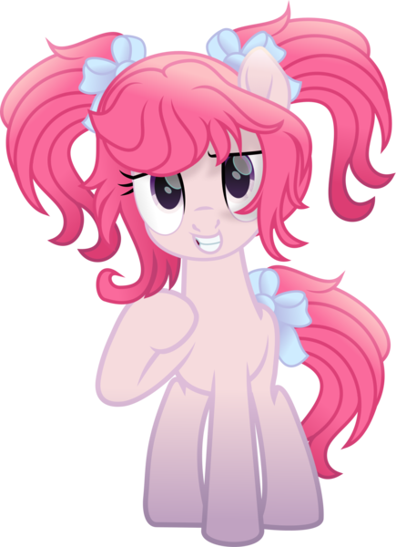 Size: 1231x1697 | Tagged: safe, artist:lincolnbrewsterfan, derpibooru import, oc, oc:pink sky candy, earth pony, pony, slice of life (episode), .svg available, colored pupils, derpibooru exclusive, earth pony oc, female, front view, gift art, gradient hooves, grin, image, inkscape, looking forward, looking up, mare, movie accurate, pigtails, pink mane, pink tail, png, pointing at self, purple coat, purple eyes, simple background, smiling, tail, teeth, transparent background, twintails, vector