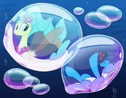 Size: 2250x1750 | Tagged: safe, artist:bladedragoon7575, derpibooru import, princess skystar, oc, oc:aqua, my little pony: the movie, bubble, bubble solution, female, image, in bubble, png, underwater, water