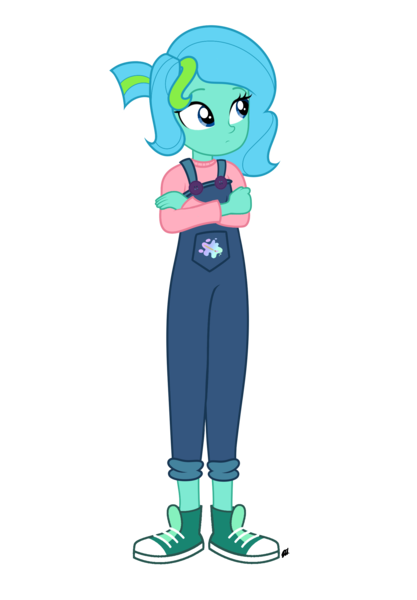 Size: 1640x2360 | Tagged: safe, artist:reececup11, derpibooru import, oc, oc:topaz glimmer, unofficial characters only, human, equestria girls, equestria girls (movie), blue eyes, blue hair, closed mouth, clothes, cutie mark, cutie mark on clothes, equestria girls oc, equestria girls-ified, eyebrows, female, frown, green hair, humanized, image, looking at someone, looking at something, outfit, overalls, png, signature, simple background, smiling, solo, transparent background, woman