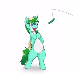 Size: 1000x1000 | Tagged: safe, artist:kushina13, derpibooru import, oc, ponified, unofficial characters only, pony, belly button, bipedal, cucumber, food, image, jpeg, kappa, offscreen character, open mouth, open smile, simple background, smiling, white background