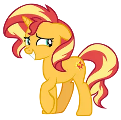 Size: 9833x9776 | Tagged: safe, artist:andoanimalia, derpibooru import, sunset shimmer, pony, unicorn, equestria girls, equestria girls series, spring breakdown, spoiler:eqg series (season 2), absurd resolution, backing away, female, floppy ears, grin, image, mare, nervous, nervous grin, png, raised hoof, simple background, smiling, solo, transparent background, vector