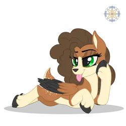 Size: 3000x3000 | Tagged: safe, artist:r4hucksake, derpibooru import, oc, oc:sycamore, deer, deer pony, original species, peryton, female, image, lying down, png, prone, simple background, solo, tongue out, transparent background