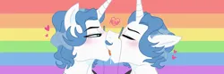 Size: 1500x500 | Tagged: suggestive, artist:dsstoner, derpibooru import, fancypants, pony, unicorn, blushing, blushing profusely, drool, drool string, gay, gay pride flag, heart, image, kiss on the lips, kissing, lidded eyes, making out, male, png, pride, pride flag, rainbow, self paradox, self ponidox, selfcest, shipping, stallion, stallion on stallion