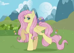 Size: 3156x2272 | Tagged: safe, artist:cursed soul, derpibooru import, fluttershy, butterfly, insect, pegasus, pony, friendship is magic, cute, female, g4, image, looking at you, png, raised hoof, raised leg, solo