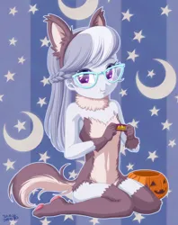 Size: 2268x2870 | Tagged: safe, artist:uotapo, silver spoon, equestria girls, animal costume, butt, candy, clothes, costume, cute, food, fursuit, glasses, halloween, halloween costume, holiday, image, lollipop, looking at you, paw pads, paws, png, silverbetes, uotapo is trying to murder us, weapons-grade cute, wolf costume