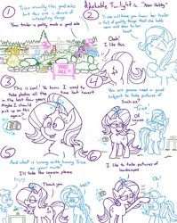Size: 4779x6013 | Tagged: safe, artist:adorkabletwilightandfriends, derpibooru import, starlight glimmer, toe-tapper, trixie, comic:adorkable twilight and friends, adorkable, adorkable friends, bending, bent over, butt, camera, comic, cute, dork, friendship, happy, hips, hobby, house, image, jealous, magic, money, patting, petting, plot, png, ponyville, proud, purchase, scenery, sign, slice of life, smiling, yard sale