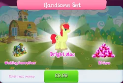 Size: 1271x858 | Tagged: safe, derpibooru import, official, bright mac, earth pony, pony, apple, apple tree, barrel, bundle, bush, candle, costs real money, cowboy hat, english, food, gameloft, gem, hat, hay bale, image, implied big macintosh, jpeg, male, mobile game, my little pony: magic princess, numbers, pear, pear tree, sale, solo, solo focus, stallion, text, tree, unshorn fetlocks