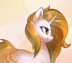 Size: 2646x2305 | Tagged: safe, artist:mirroredsea, derpibooru import, oc, oc:aurora shinespark, unofficial characters only, pony, unicorn, cutie mark, ear piercing, earring, female, high res, horn, image, jewelry, mare, piercing, png, side view, simple background, smiling, smirk, solo, unicorn oc