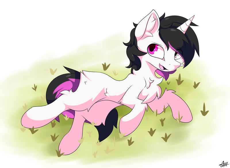 Size: 3000x2200 | Tagged: safe, artist:starmaster, derpibooru import, oc, oc:shiningsilverdiamond, unicorn, happy, heterochromia, image, lying down, png, simple background, solo