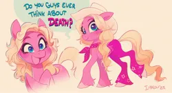 Size: 2957x1593 | Tagged: safe, artist:imalou, derpibooru import, ponified, earth pony, pony, barbie, barbie (film), clothes, cowboy hat, eyebrows, eyebrows visible through hair, hat, image, jpeg, smiling, solo, speech bubble, unshorn fetlocks