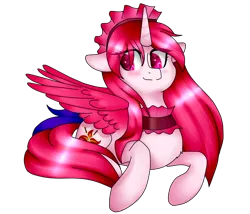 Size: 2800x2401 | Tagged: safe, artist:oniiponii, derpibooru import, oc, unofficial characters only, alicorn, pony, alicorn oc, choker, female, horn, image, lying down, mare, png, prone, simple background, smiling, solo, transparent background, wings