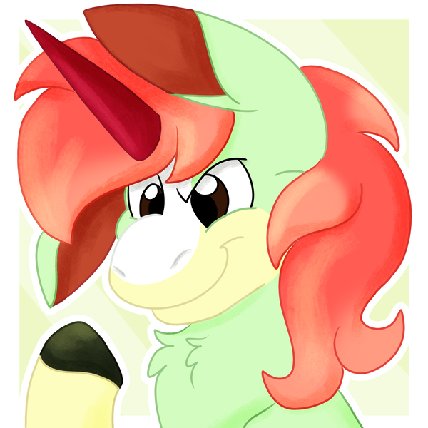 Size: 2000x2000 | Tagged: safe, artist:euspuche, derpibooru import, oc, oc:pistachio, donkey, hybrid, mule, unicorn, bust, image, looking down, male, png, portrait, smiling, thinking