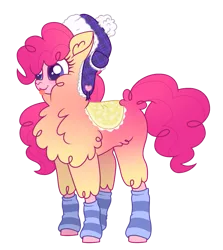Size: 909x1021 | Tagged: safe, artist:unoriginai, derpibooru import, oc, unofficial characters only, alpaca, hybrid, pony, blanket, clothes, cute, hat, image, interspecies offspring, leg warmers, magical lesbian spawn, offspring, parent:paprika (tfh), parent:pinkie pie, parents:papinkie, png, socks, tongue out