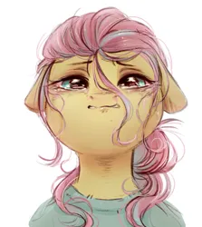 Size: 815x913 | Tagged: safe, artist:melodylibris, derpibooru import, fluttershy, pegasus, pony, alternate hairstyle, bust, crying, female, floppy ears, image, jpeg, looking at you, mare, sad, solo