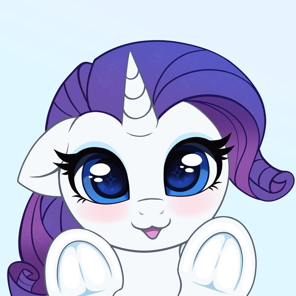 Size: 3000x3000 | Tagged: safe, artist:confetticakez, derpibooru import, rarity, pony, unicorn, cute, female, floppy ears, frog (hoof), high res, horn, image, jpeg, looking at you, mare, open mouth, raribetes, simple background, solo, underhoof