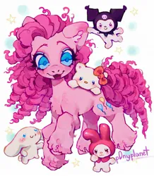 Size: 1782x2048 | Tagged: safe, artist:p0nyplanet, derpibooru import, pinkie pie, earth pony, pony, crossover, ear fluff, female, hello kitty, image, jpeg, looking down, mare, sanrio, signature, simple background, smiling, unshorn fetlocks, white background