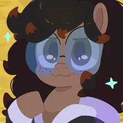 Size: 750x750 | Tagged: safe, artist:talimingi, derpibooru import, oc, unofficial characters only, earth pony, pony, :3, bust, female, freckles, glasses, image, jpeg, looking at you, mare, round glasses, smiling, smiling at you, solo, sparkles