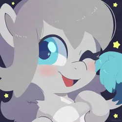 Size: 750x750 | Tagged: safe, artist:talimingi, derpibooru import, oc, unofficial characters only, earth pony, pony, blue background, blushing, bust, female, image, jpeg, looking offscreen, mare, open mouth, open smile, simple background, smiling, solo, stars