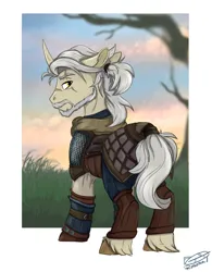 Size: 2000x2566 | Tagged: safe, artist:rutkotka, derpibooru import, pony, unicorn, armor, image, jpeg, scar, solo, the witcher