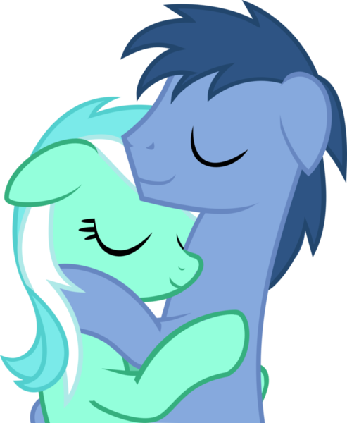 Size: 810x986 | Tagged: artist needed, safe, derpibooru import, blues, lyra heartstrings, noteworthy, earth pony, pony, unicorn, eyes closed, female, hug, image, lyraworthy, male, mare, png, shipping, stallion, straight