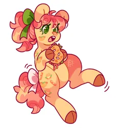 Size: 2500x2700 | Tagged: safe, artist:cocopudu, derpibooru import, munchy, earth pony, pony, g1, beanbrows, belly, bow, burger, cloven hooves, eating, eyebrows, female, food, hair bow, hoof hold, image, mare, open mouth, png, simple background, solo, tail, tail bow, white background