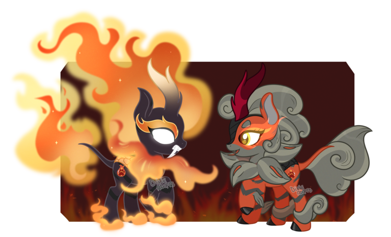 Size: 3167x1923 | Tagged: safe, artist:dixieadopts, derpibooru import, oc, oc:fire flower, kirin, nirik, duality, female, image, png, solo