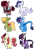 Size: 827x1176 | Tagged: safe, artist:s0ftserve, oc, oc:aphid, oc:heat wave, oc:needlepoint, oc:red velvet cake, oc:spring blossom, oc:violet, changepony, hybrid, pony, base used, cat tail, female, horns, image, interspecies offspring, leonine tail, magical lesbian spawn, next generation, offspring, parent:applejack, parent:autumn blaze, parent:capper, parent:discord, parent:fluttershy, parent:pinkie pie, parent:prince rutherford, parent:princess ember, parent:queen chrysalis, parent:rainbow dash, parent:rarity, parent:twilight sparkle, parents:autumnshy, parents:capperity, parents:chrysajack, parents:discolight, parents:emberdash, parents:pinkieford, png, simple background, transparent background