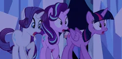Size: 1333x643 | Tagged: safe, derpibooru import, edit, edited screencap, editor:incredibubbleirishguy, screencap, rarity, starlight glimmer, twilight sparkle, twilight sparkle (alicorn), alicorn, pony, unicorn, the times they are a changeling, alternate scenario, crystal empire, female, g4, image, night, png, shocked, shocked expression, shocked eyes, speechless, surprised, surprised face, trio, trio female