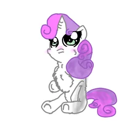 Size: 1000x1000 | Tagged: safe, artist:sweetsterty, derpibooru import, sweetie belle, pony, unicorn, blank flank, blushing, cheek fluff, chest fluff, cute, diasweetes, female, filly, foal, image, png, sitting