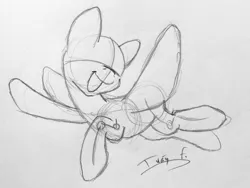 Size: 3369x2530 | Tagged: safe, artist:memprices, derpibooru import, pegasus, base, flying, high res, image, monochrome, open mouth, open smile, pencil drawing, png, pose, simple background, sketch, smiling, spread wings, traditional art, white background, wings, wip